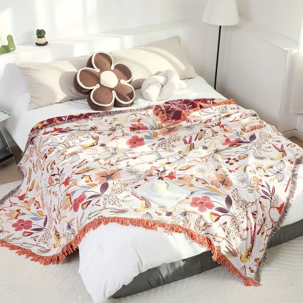 Couverture réversible en coton Jungle Bloom