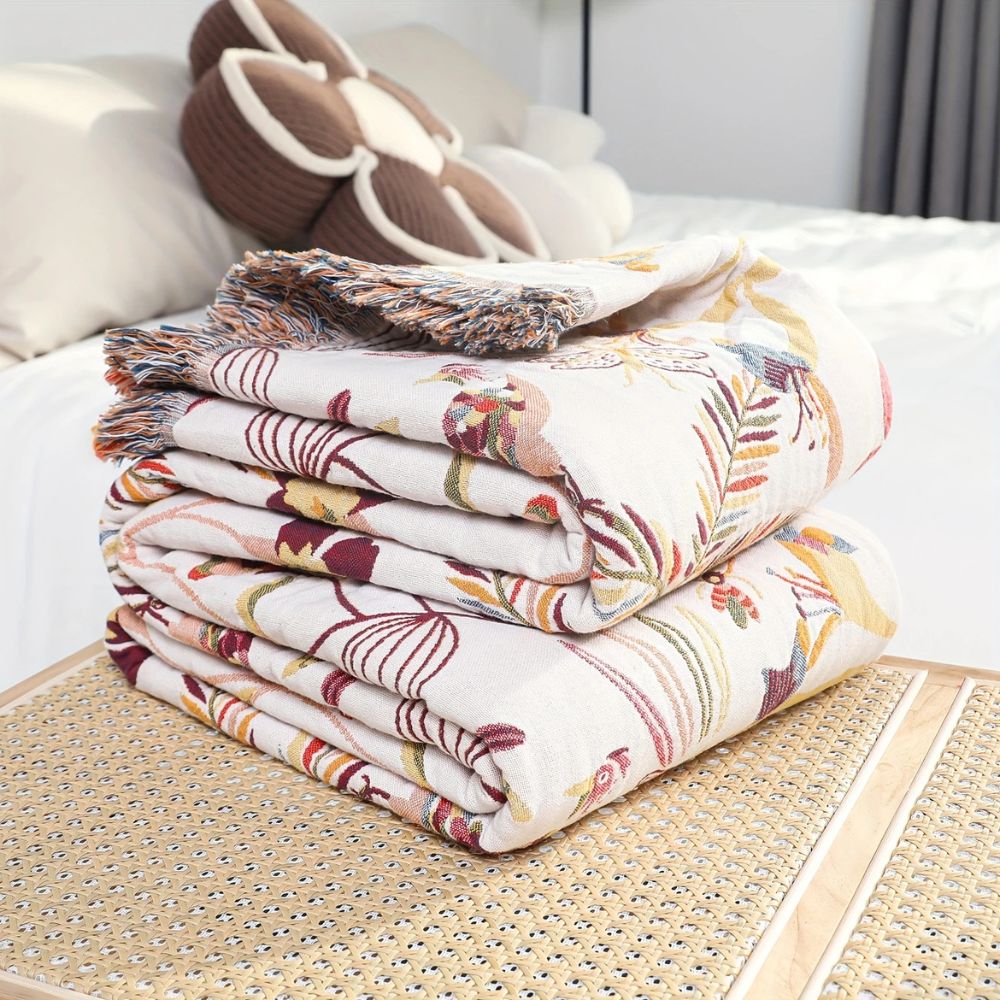 Couverture réversible en coton Jungle Bloom