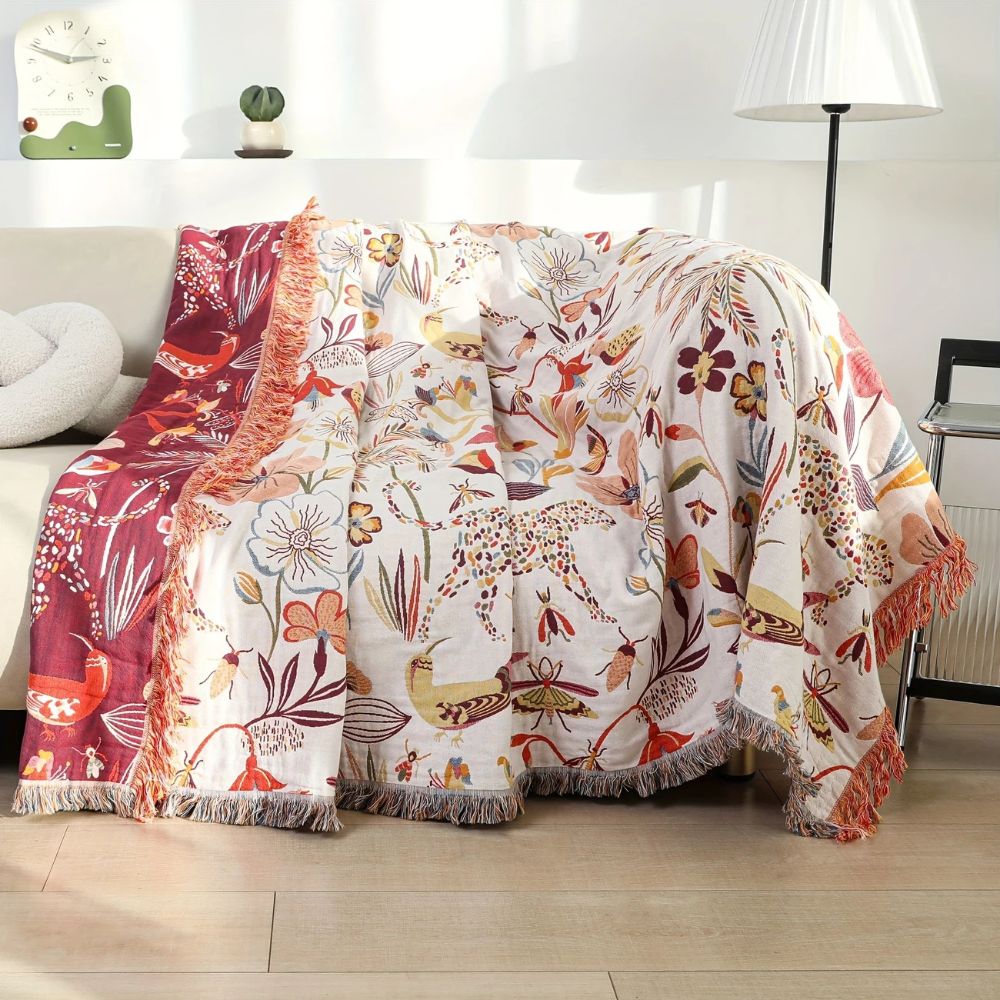 Couverture réversible en coton Jungle Bloom