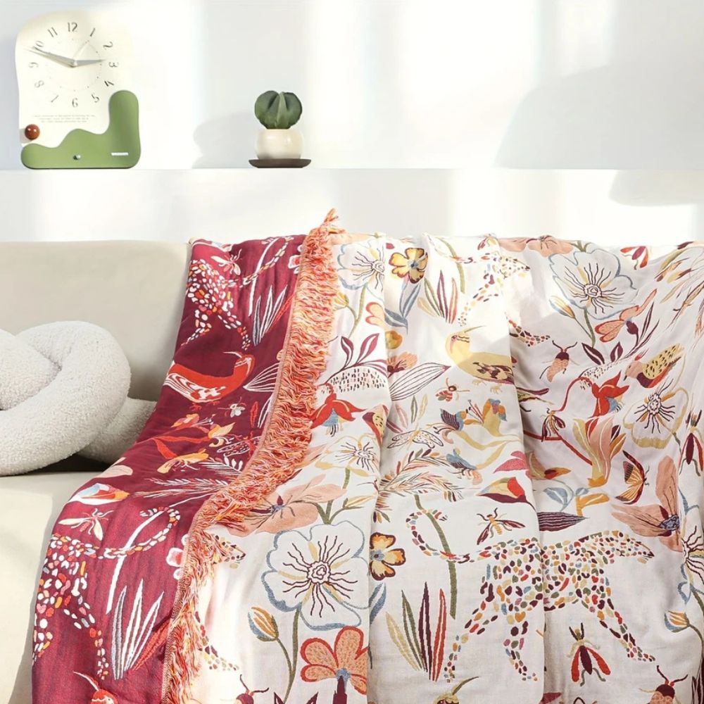 Couverture réversible en coton Jungle Bloom