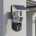 DUALGUARD CAM – Caméra de sécurité sans fil 4K avec panneau solaire et vue panoramique à 360°