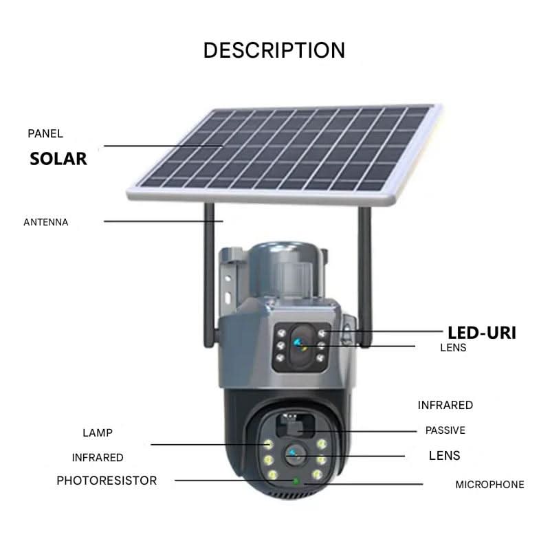 Caméra de sécurité sans fil 4K avec panneau solaire – 360 degrés et détection intelligente