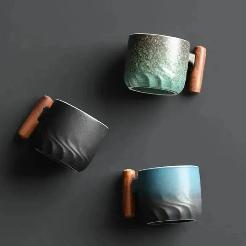 Tasse à café | Mug en céramique avec poignée en bois | Design unique fait main | MugNatura