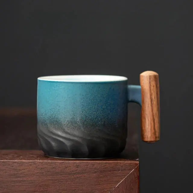 Tasse à café | Mug en céramique avec poignée en bois | Design unique fait main | MugNatura