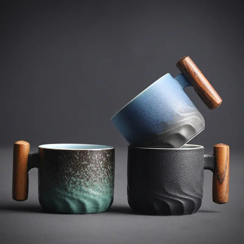 Tasse à café | Mug en céramique avec poignée en bois | Design unique fait main | MugNatura