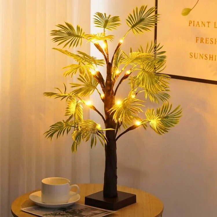 Lampe palmier LED blanc chaud – lampe décorative style tropical à batterie