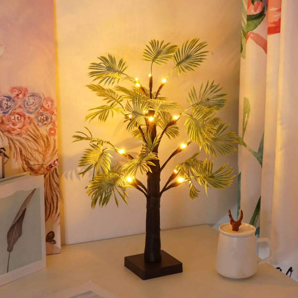 Lampe palmier LED blanc chaud – lampe décorative style tropical à batterie