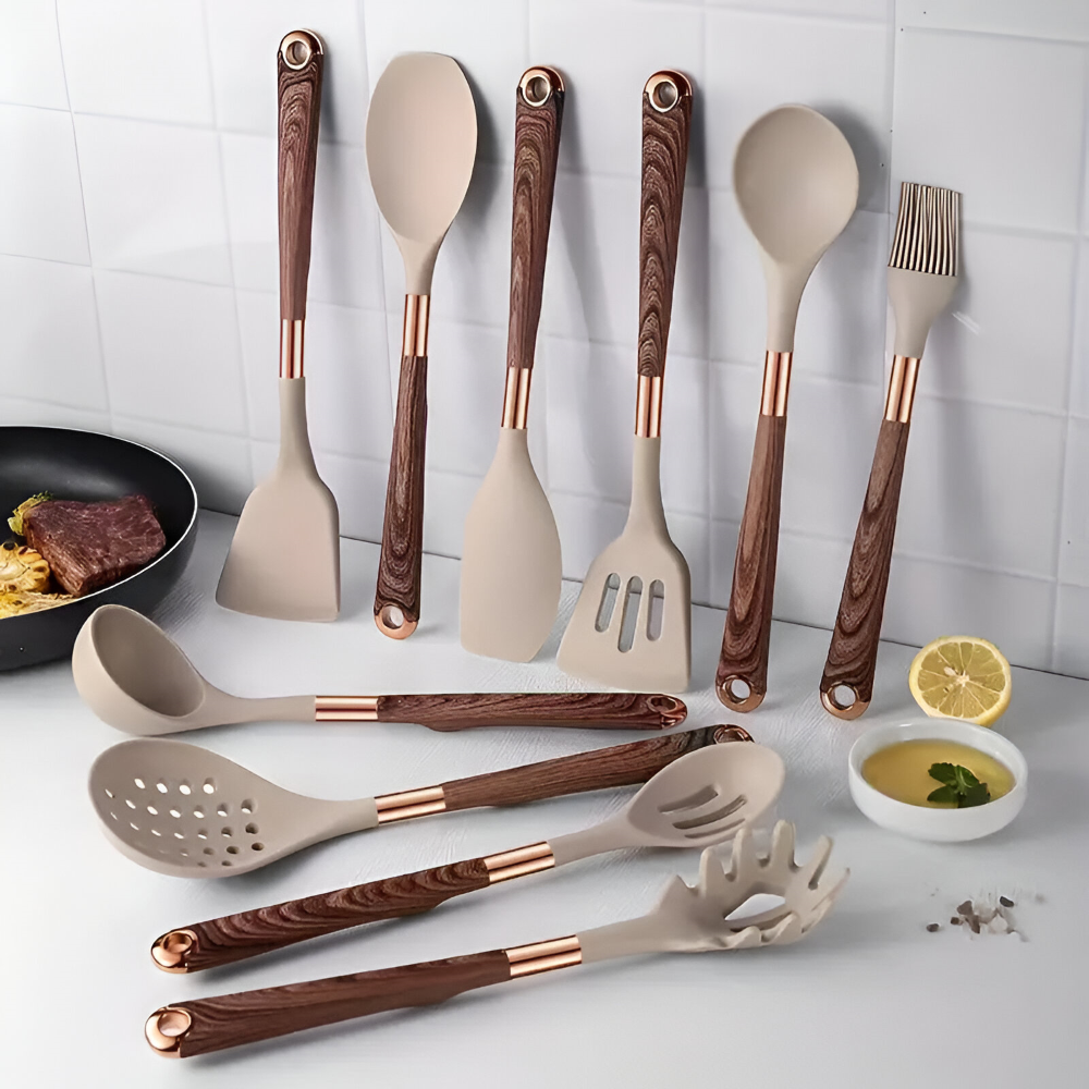 Ensemble d'ustensiles de cuisine en silicone de 10 pièces – Ustensiles de cuisine antiadhésifs, Résistants à la chaleur