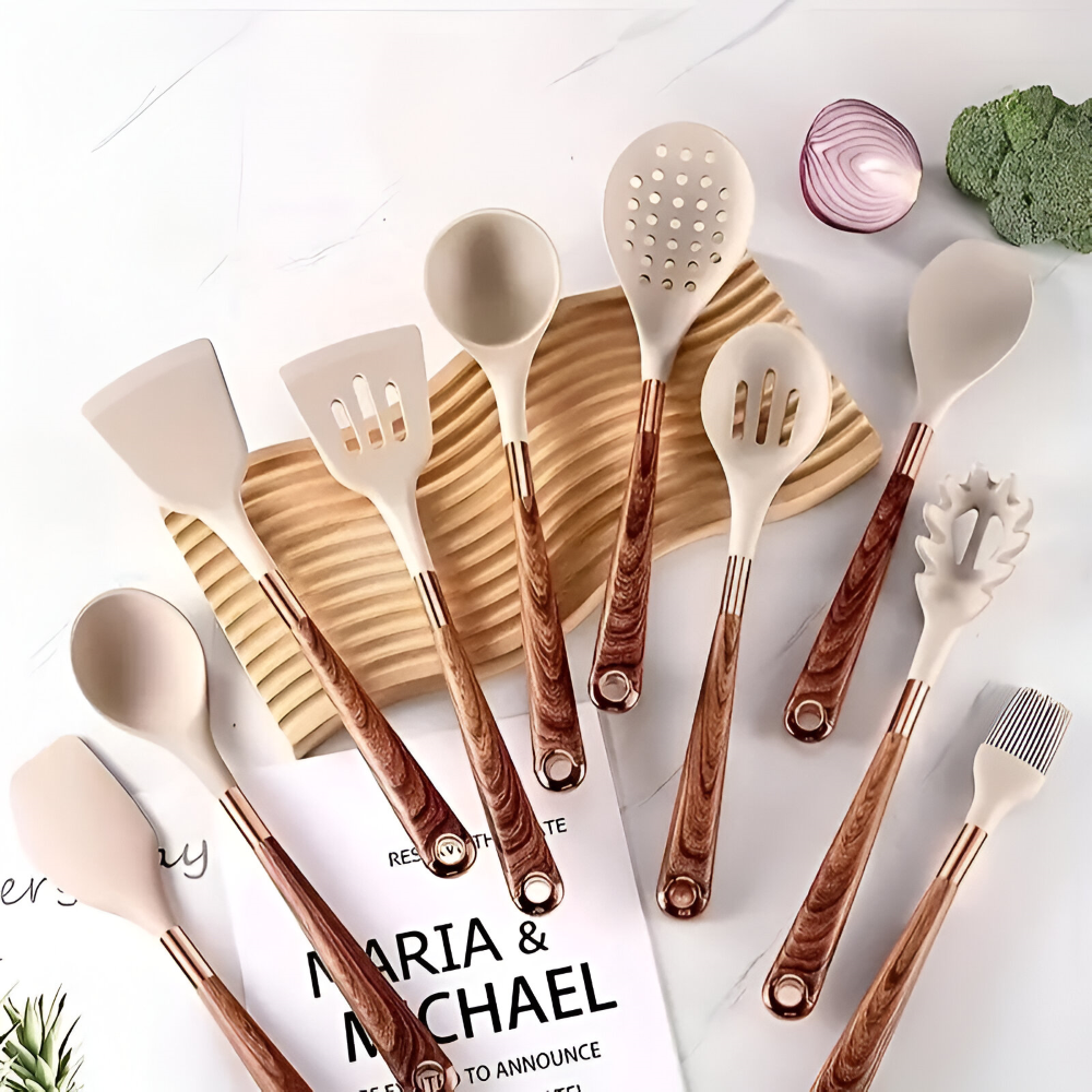 Ensemble d'ustensiles de cuisine en silicone de 10 pièces – Ustensiles de cuisine antiadhésifs, Résistants à la chaleur