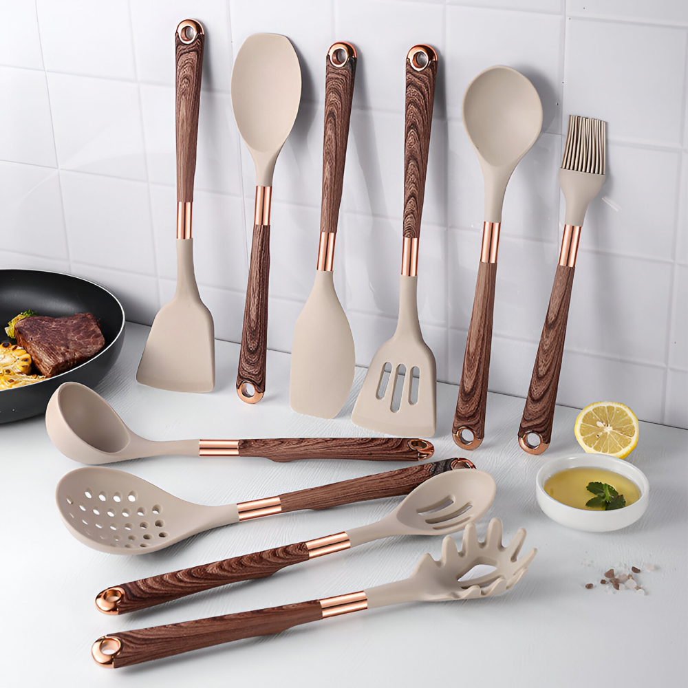 Ensemble d'ustensiles de cuisine en silicone de 10 pièces – Ustensiles de cuisine antiadhésifs, Résistants à la chaleur