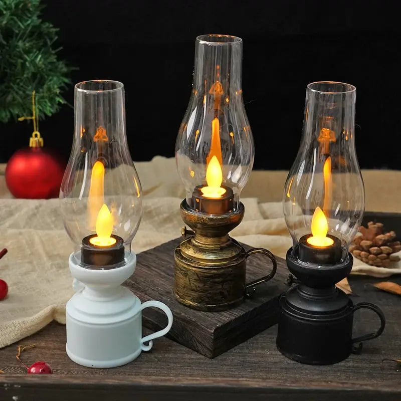 Lanternes LED avec flamme vacillante | sans fil, effet de lumière de bougie sécurisé (sans fumée/chaleur) | Inclus 3x piles LR44 | 18,3 cm | Noir/Blanc/Bronze