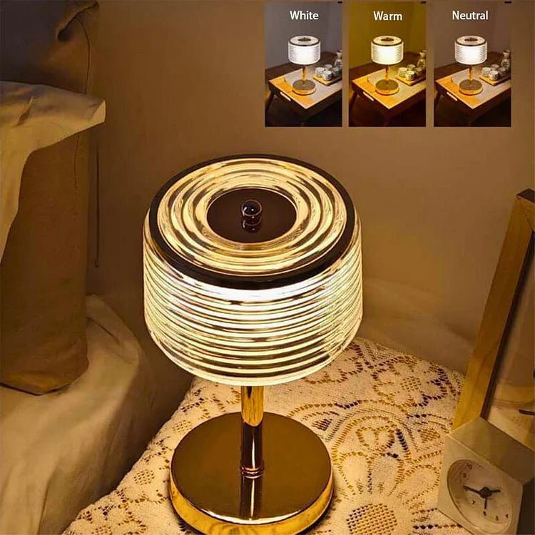 Lampe de table à anneau LED en or – design élégant avec abat-jour à plusieurs couches