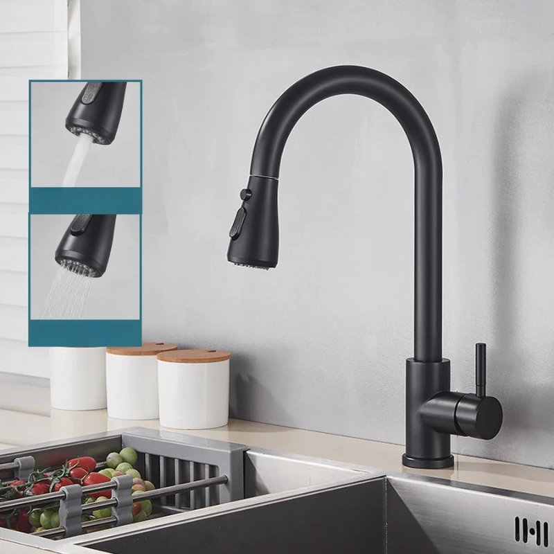 Skanto | Robinet extensible avec mélangeur à levier unique – Robinet flexible avec fonction douche, Acier inoxydable de haute qualité, Idéal pour les cuisines modernes, Installation facile