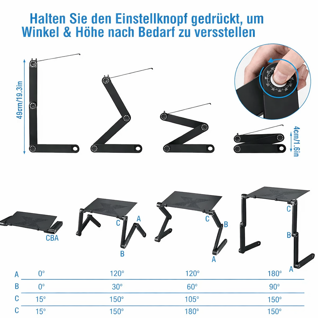 Support d'ordinateur portable | Réglable en hauteur & rotatif à 360° | Pour une posture saine | FlexStand 360