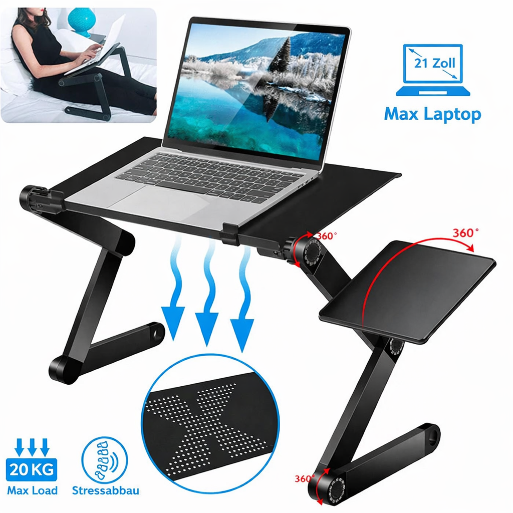 Support d'ordinateur portable | Réglable en hauteur & rotatif à 360° | Pour une posture saine | FlexStand 360