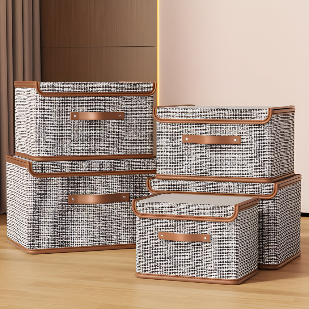 Grande boîte de rangement avec couvercle en tissu pliable et élégante