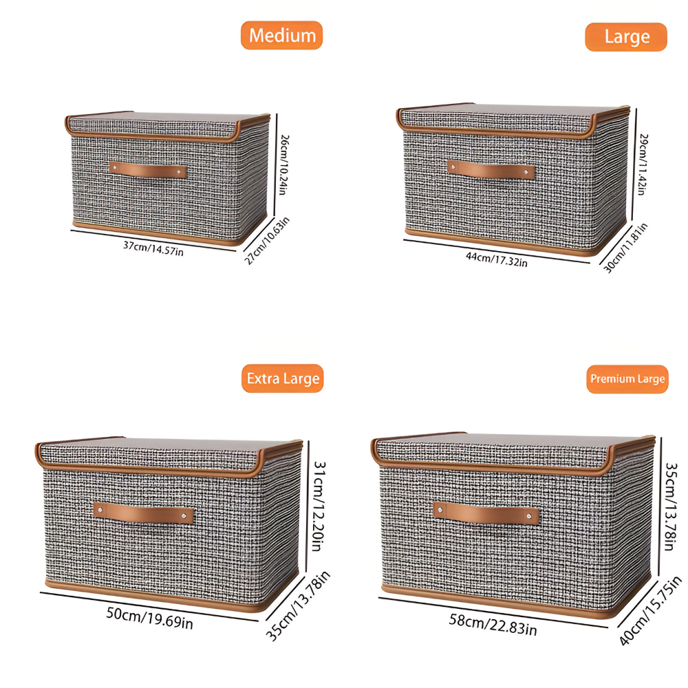 Grande boîte de rangement avec couvercle en tissu pliable et élégante