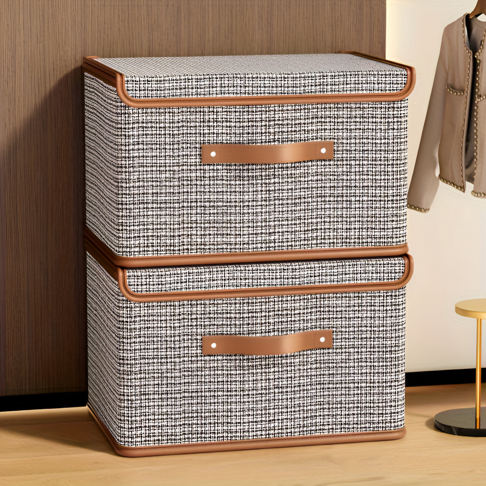 Grande boîte de rangement avec couvercle en tissu pliable et élégante