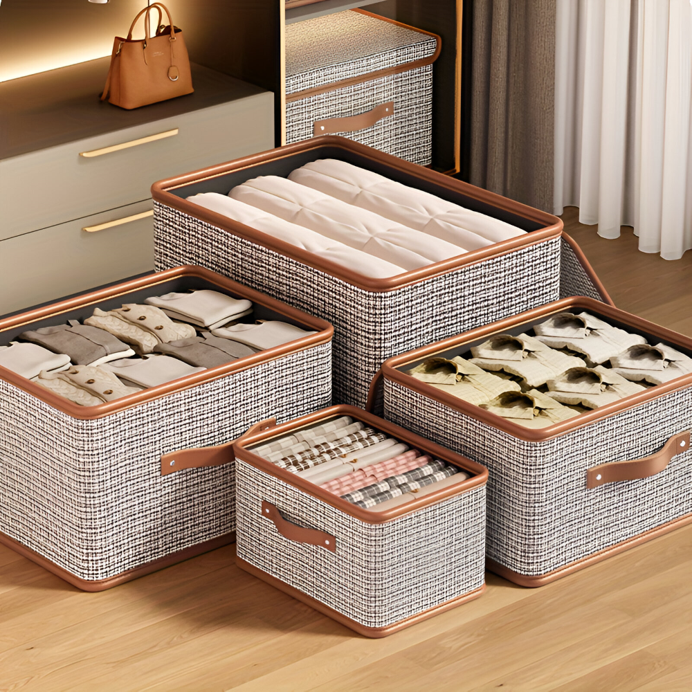 Grande boîte de rangement avec couvercle en tissu pliable et élégante