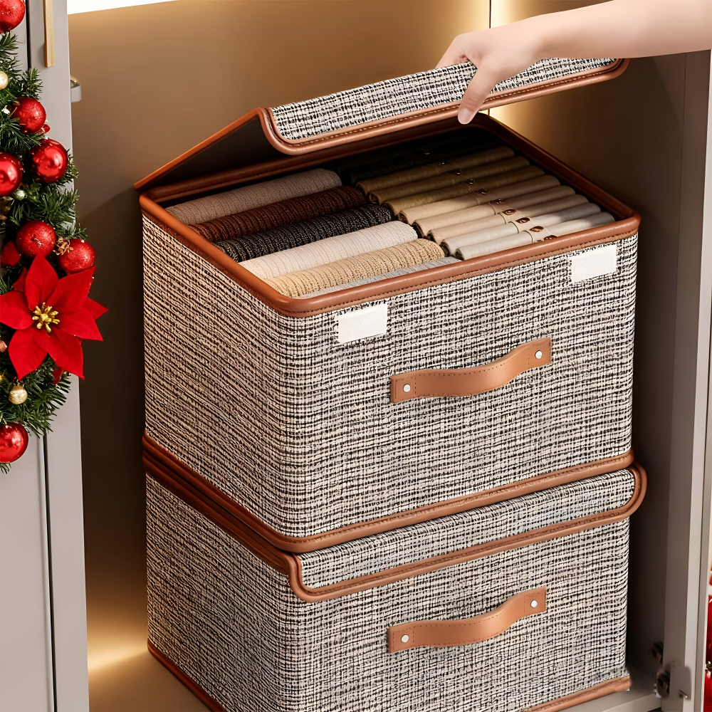 Grande boîte de rangement avec couvercle en tissu pliable et élégante