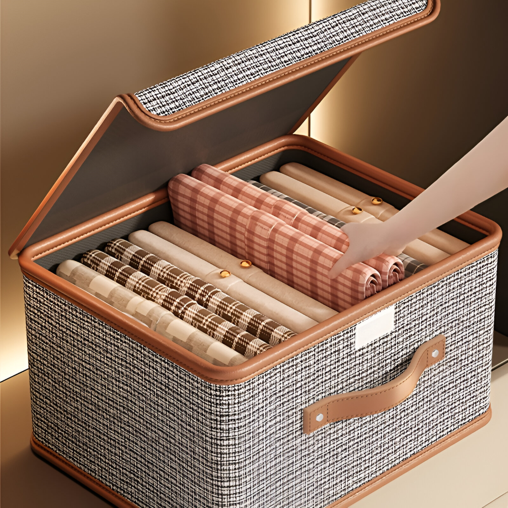 Grande boîte de rangement avec couvercle en tissu pliable et élégante