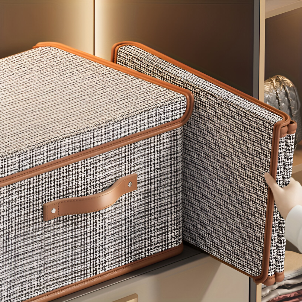 Grande boîte de rangement avec couvercle en tissu pliable et élégante