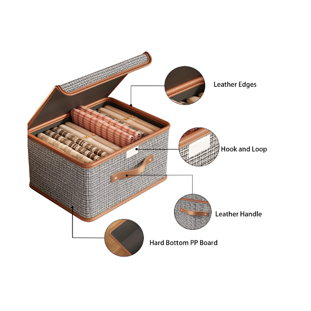 Grande boîte de rangement avec couvercle en tissu pliable et élégante