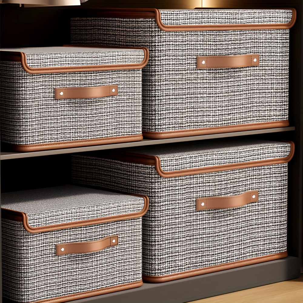 Grande boîte de rangement avec couvercle en tissu pliable et élégante