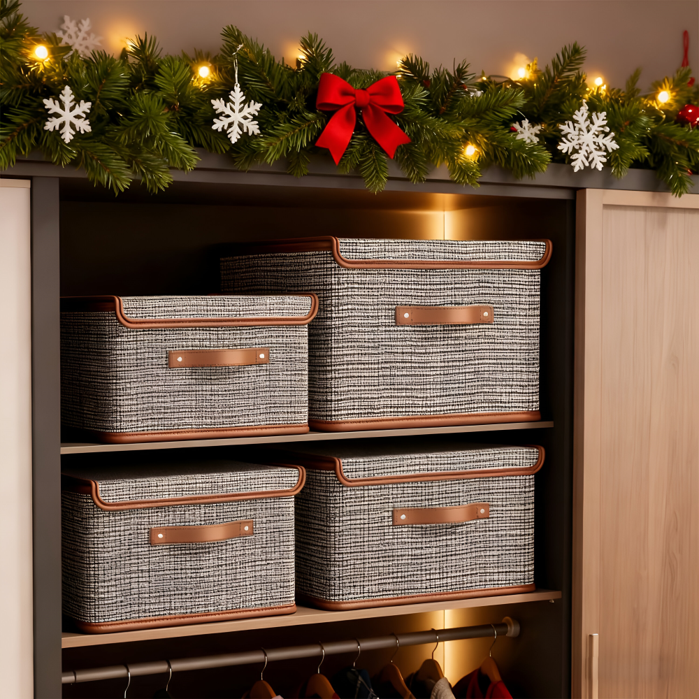 Grande boîte de rangement avec couvercle en tissu pliable et élégante