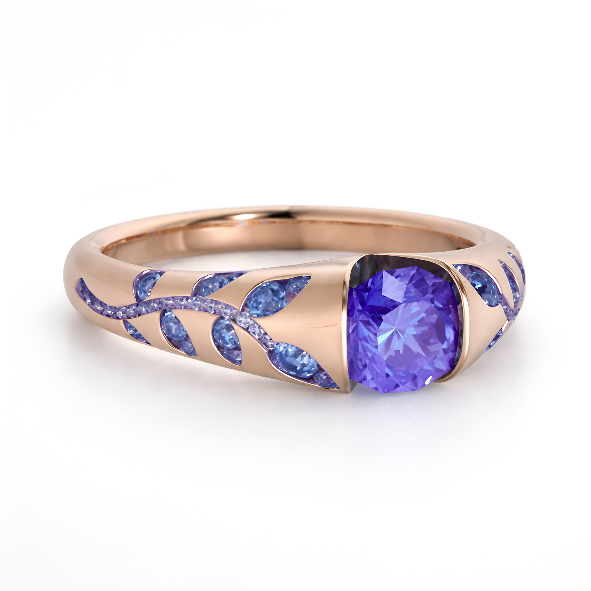 Hazel - Bague élégante pour femme, ornée d'un zircon et d'un motif de feuille