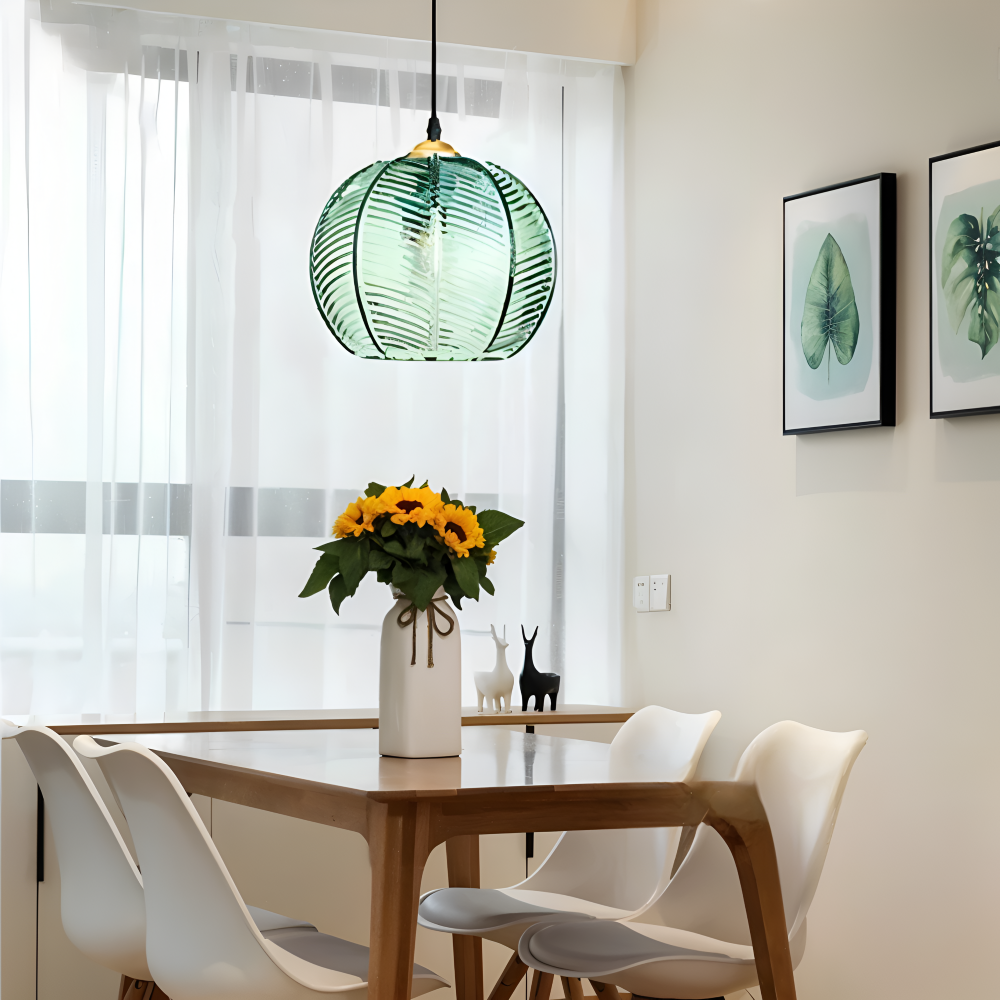 LeafyRib Suspension - Suspension en verre strié rétro moderne