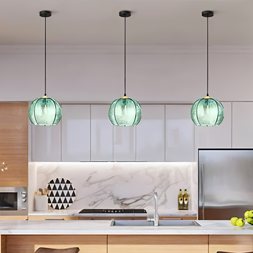 LeafyRib Suspension - Suspension en verre strié rétro moderne