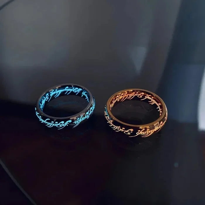 Bague lumineuse avec écriture elfique | Rune mystique | Effet lumineux absorbant la lumière | RuneLumière