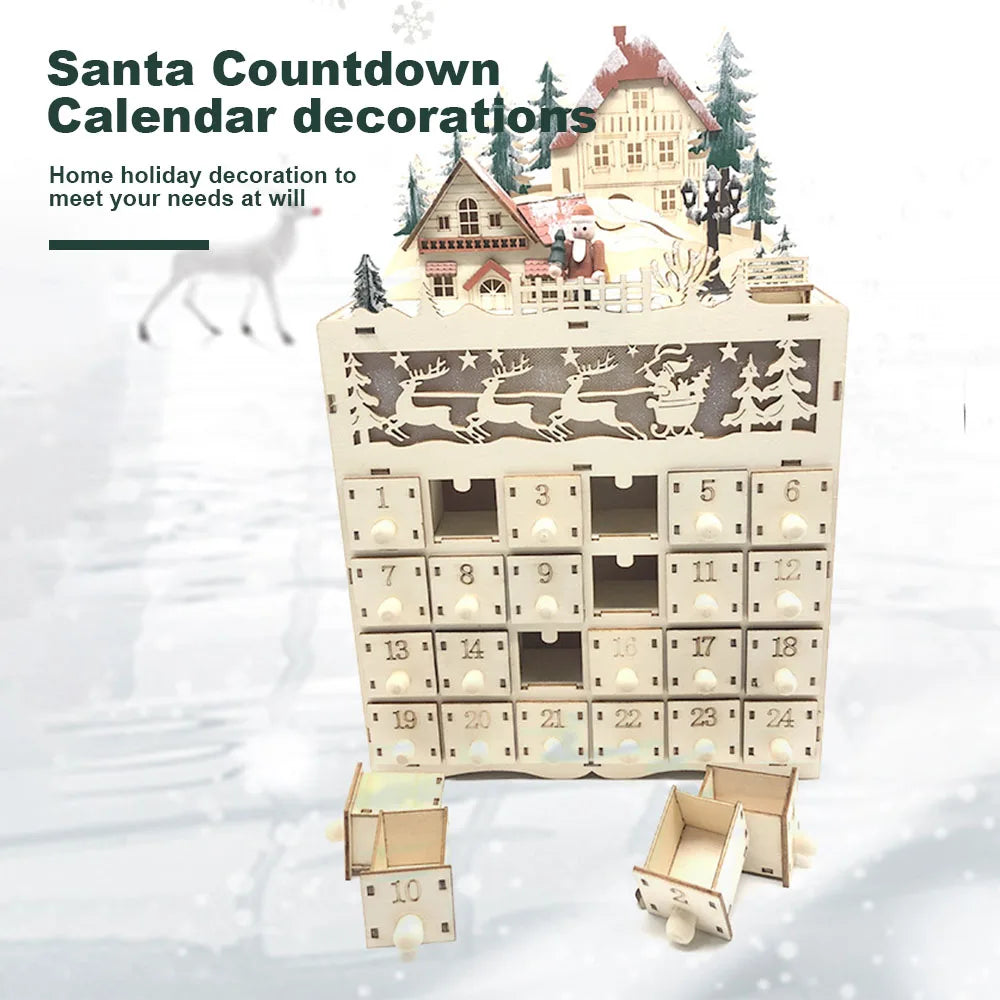 Calendrier de l'Avent en Bois LumiFest – 24 Cases avec Lumière LED Chaude & Ambiance de Noël