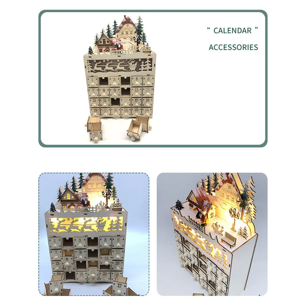 Calendrier de l'Avent en Bois LumiFest – 24 Cases avec Lumière LED Chaude & Ambiance de Noël