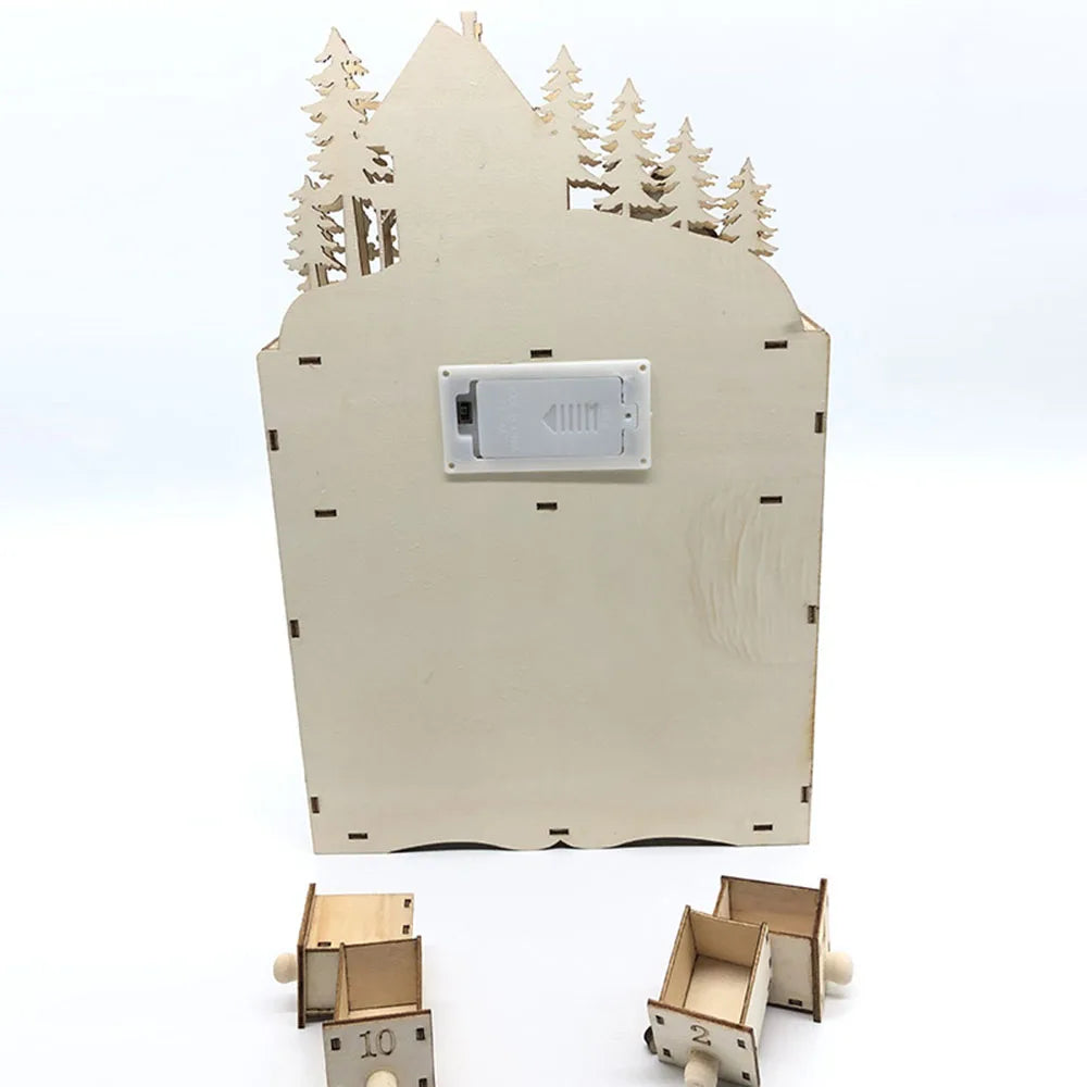 Calendrier de l'Avent en Bois LumiFest – 24 Cases avec Lumière LED Chaude & Ambiance de Noël