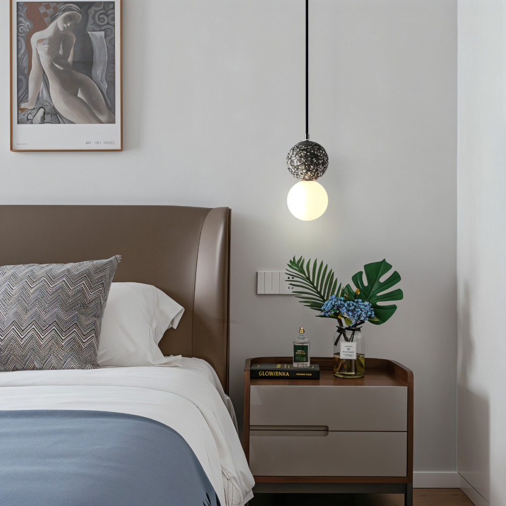 LumeGlobe Suspension - Suspension à double boule pour la table à manger - Lampe en verre suspendue