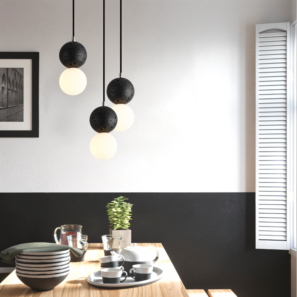 LumeGlobe Suspension - Suspension à double boule pour la table à manger - Lampe en verre suspendue