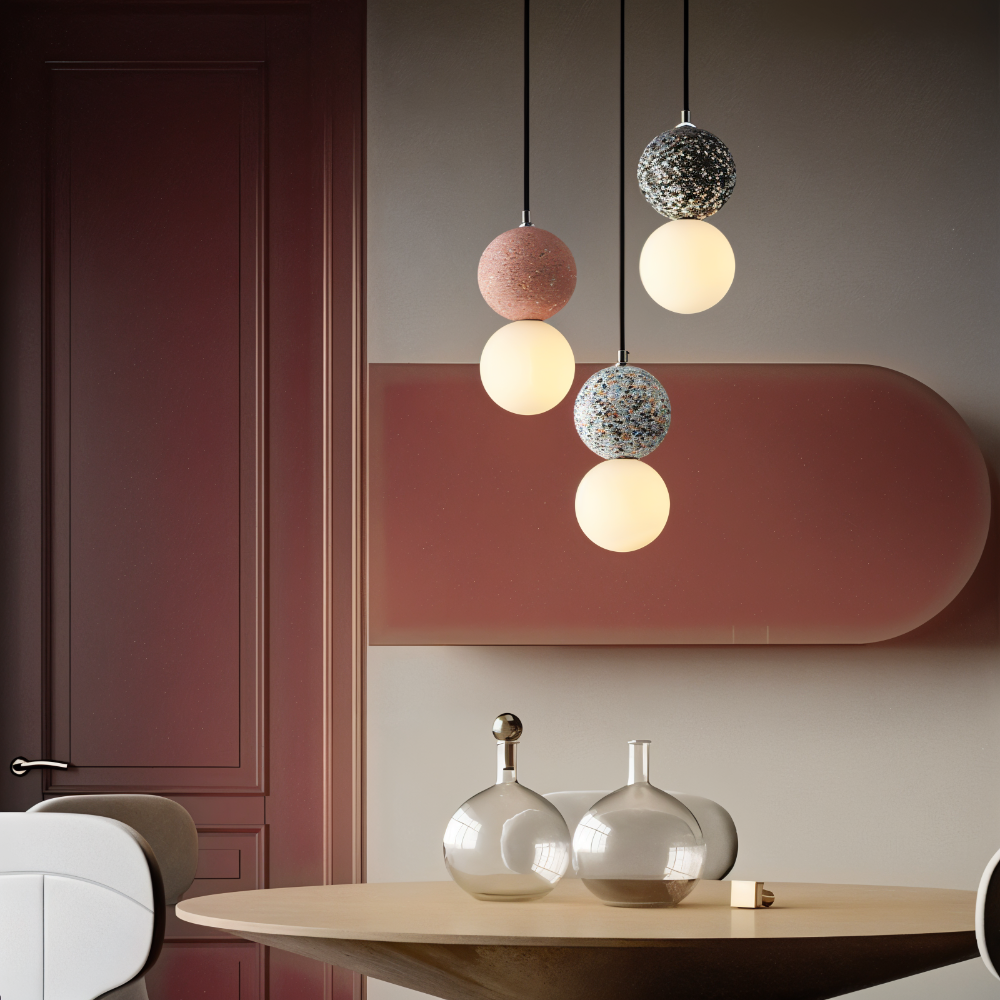 LumeGlobe Suspension - Suspension à double boule pour la table à manger - Lampe en verre suspendue