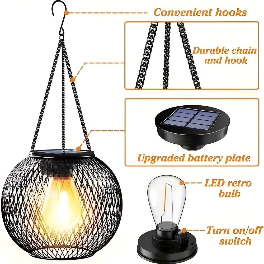 Lampe suspendue solaire en métal – lanterne décorative au design en treillis