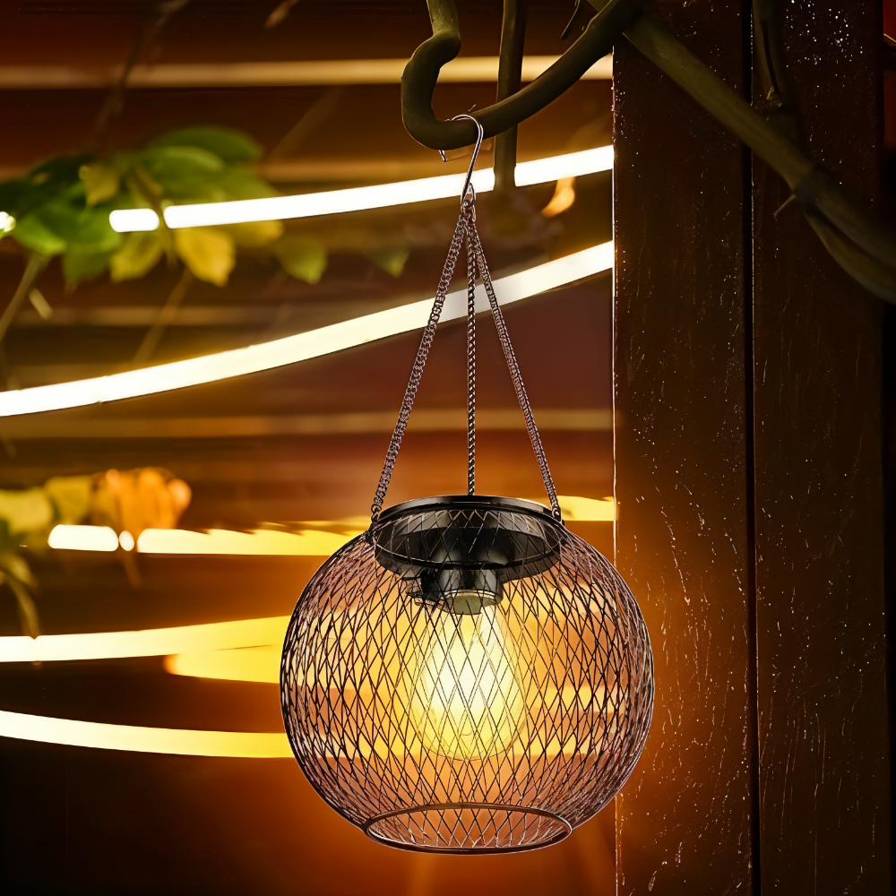 Lampe suspendue solaire en métal – lanterne décorative au design en treillis