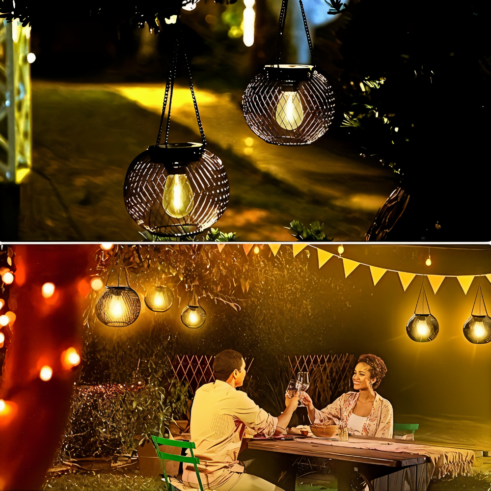 Lampe suspendue solaire en métal – lanterne décorative au design en treillis