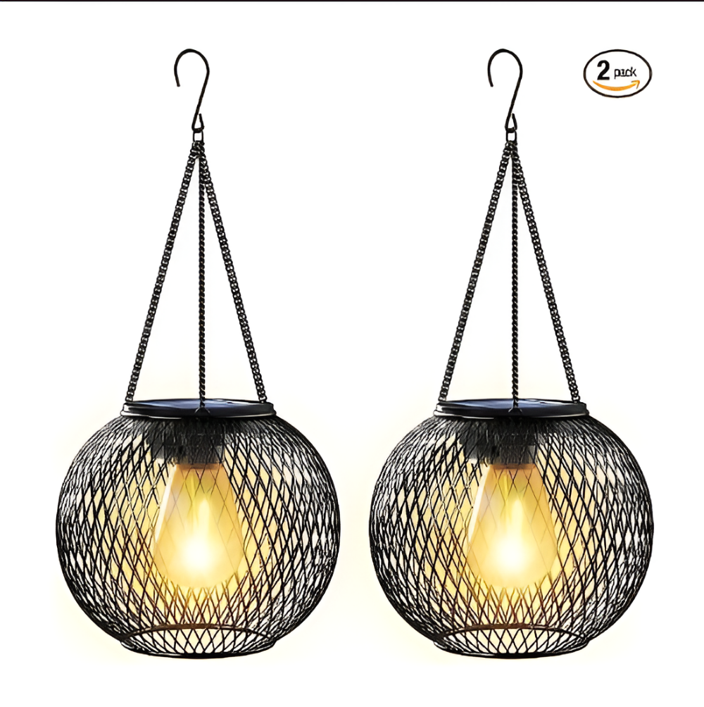 Lampe suspendue solaire en métal – lanterne décorative au design en treillis