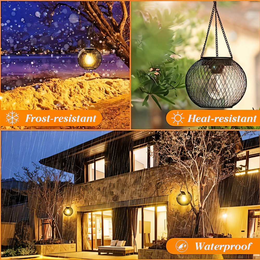 Lampe suspendue solaire en métal – lanterne décorative au design en treillis