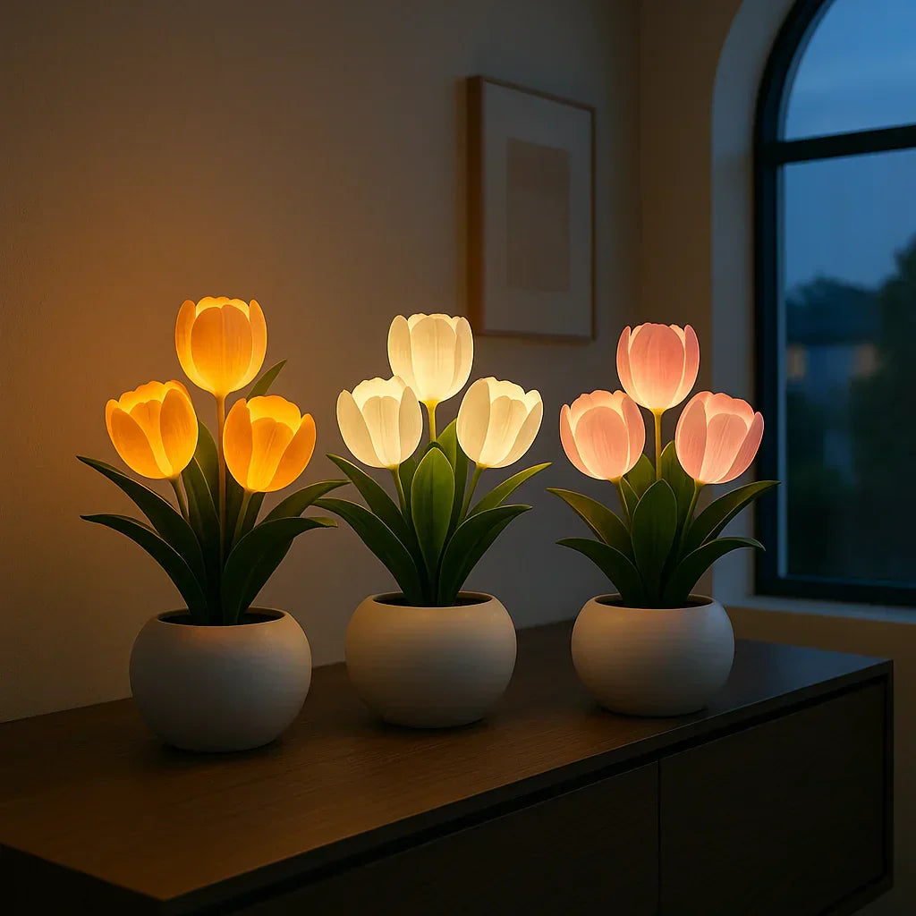 Lampe LED Tulipes Décoratives avec Lumière Chaude et Éclairage Dimmable