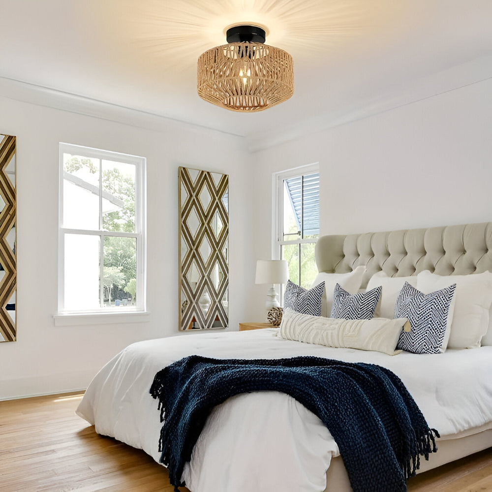 Ravira – Lampe de Plafond en Rattan Fait Main de Style Bohème