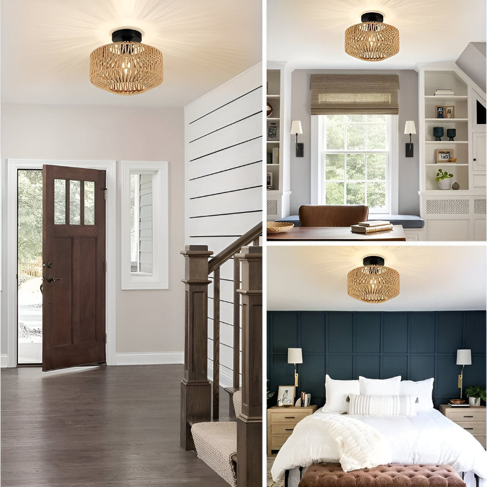 Ravira – Lampe de Plafond en Rattan Fait Main de Style Bohème
