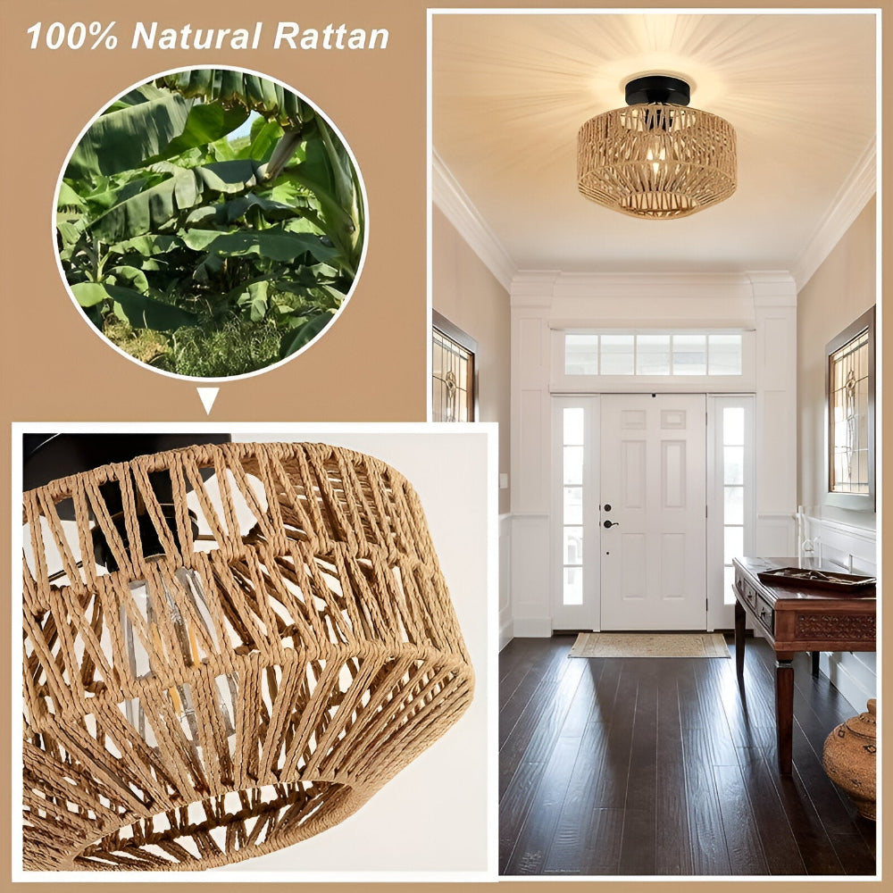 Ravira – Lampe de Plafond en Rattan Fait Main de Style Bohème