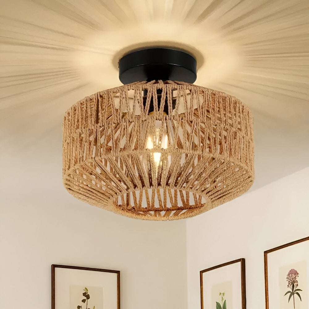 Ravira – Lampe de Plafond en Rattan Fait Main de Style Bohème