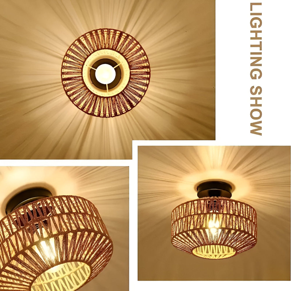 Ravira – Lampe de Plafond en Rattan Fait Main de Style Bohème
